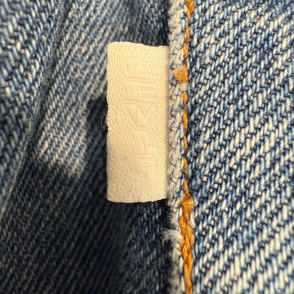 Levi's 501 Patchwork Jeans Womens 27x28 Button Big E Colorblock Blue Black White - Picture 12 of 16